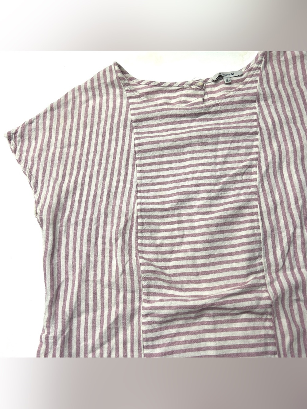 Madewell Purple White Striped Stripe-Play Button-Back Dress Linen Blend - Picture 5 of 10